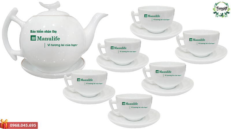 Bộ ấm chén in logo kỉ niệm theo yêu cầu