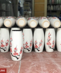 Lọ hoa sứ men trắng vẽ hoa đào