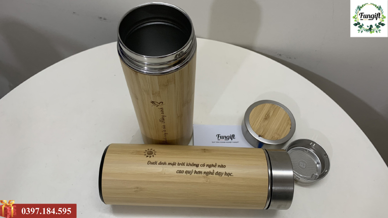 Bình gỗ tre khắc logo