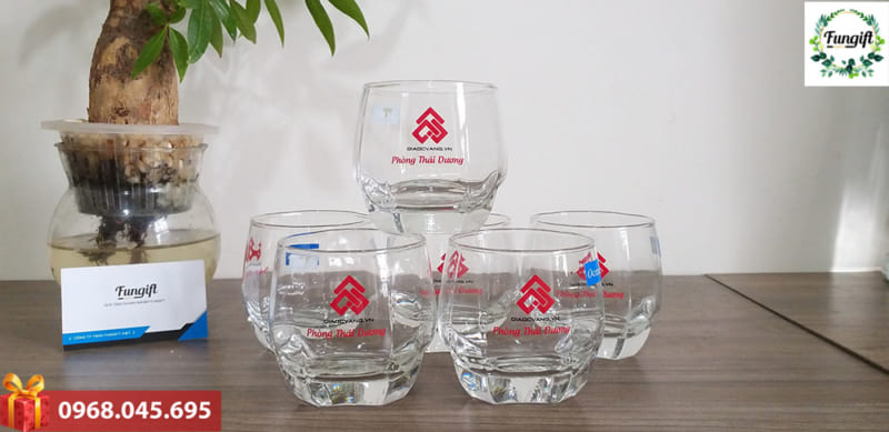 Bộ ly thuỷ tinh in logo Địa Ốc Vàng