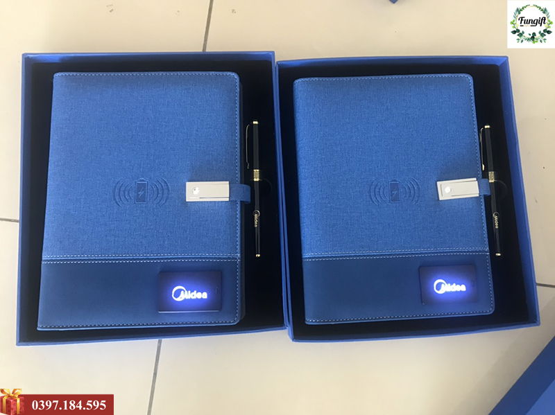 Bộ quà tặng sổ đa năng và bút ký khắc logo Midea