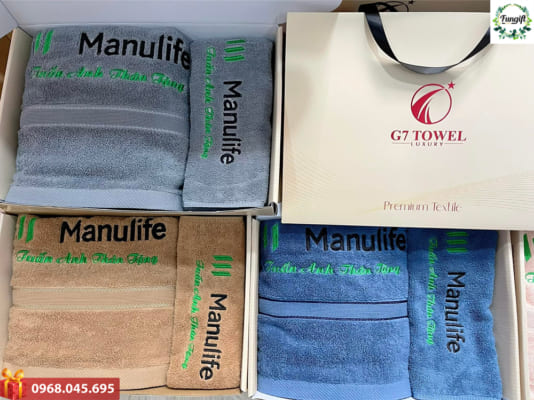 Khăn thêu logo thương hiệu khẩu hiệu