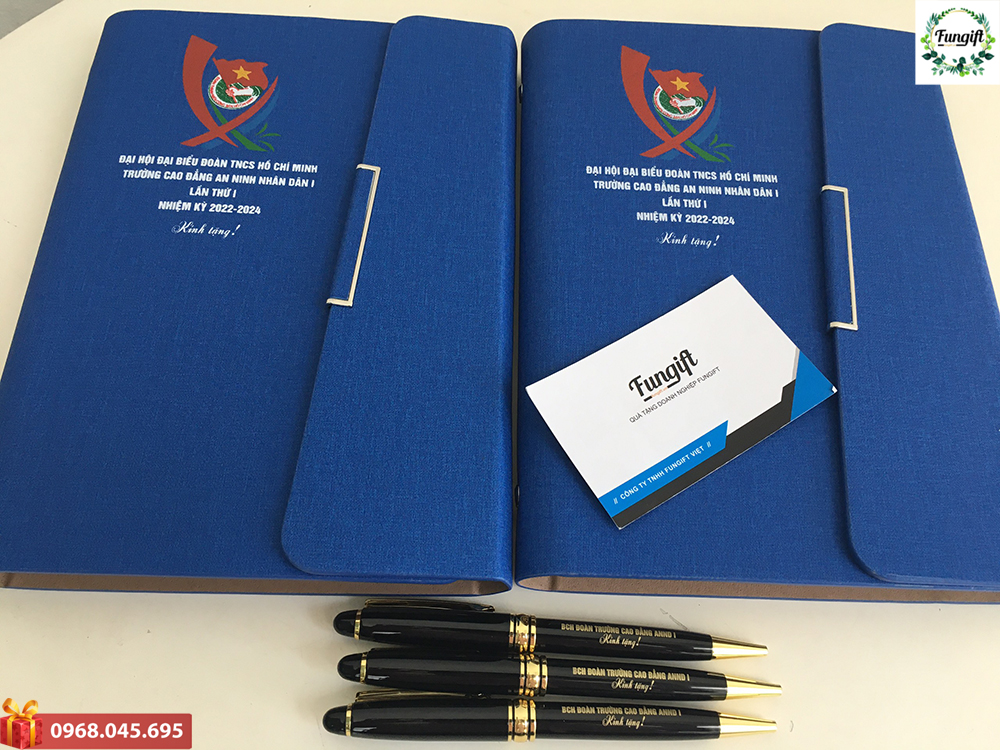 Sổ bìa da gáy còng quà tặng