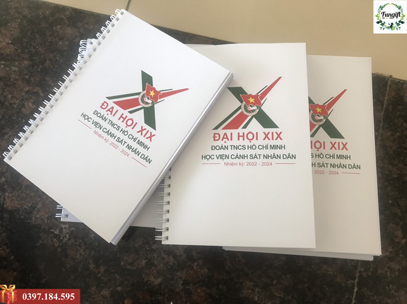 Sổ tay lò xo bìa giấy in logo công ty
