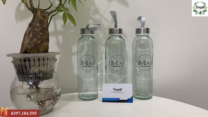 Bình thủy tinh 500ml có dây in logo
