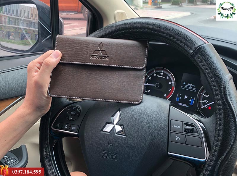 Ví da đựng giấy tờ xe in logo