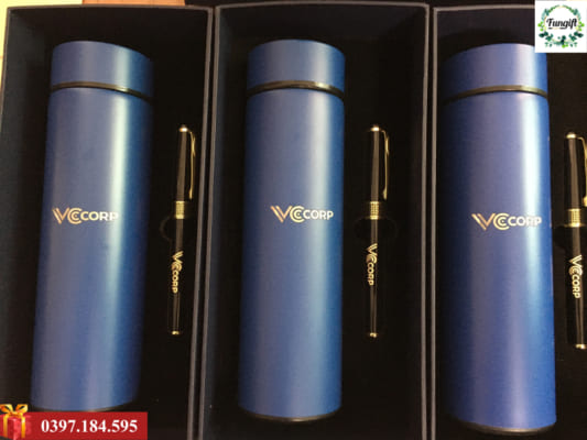 Bộ gift set quà tặng bình giữ nhiệt bút ký in khắc logo