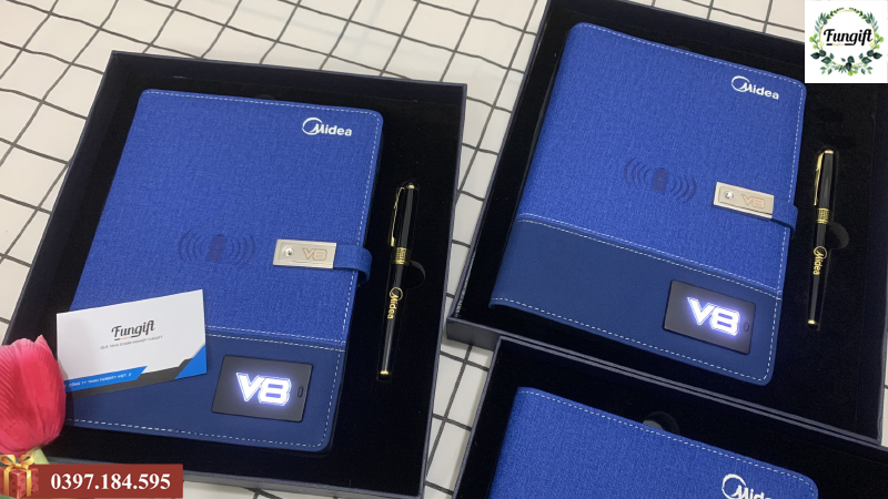 Bộ gift sổ sạc đa năng bút ký cao cấp