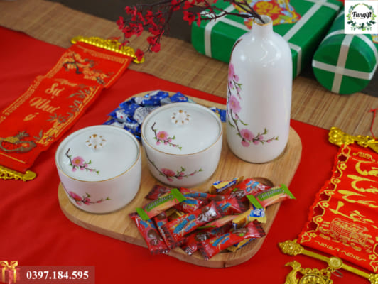 Khay đựng kẹo mứt gốm sứ