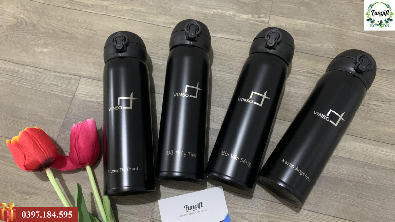 Bình giữ nhiệt nắp bật khắc tên