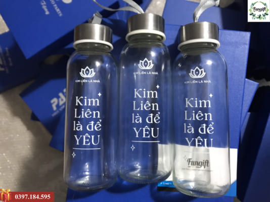 Bình thủy tinh in logo quà tặng