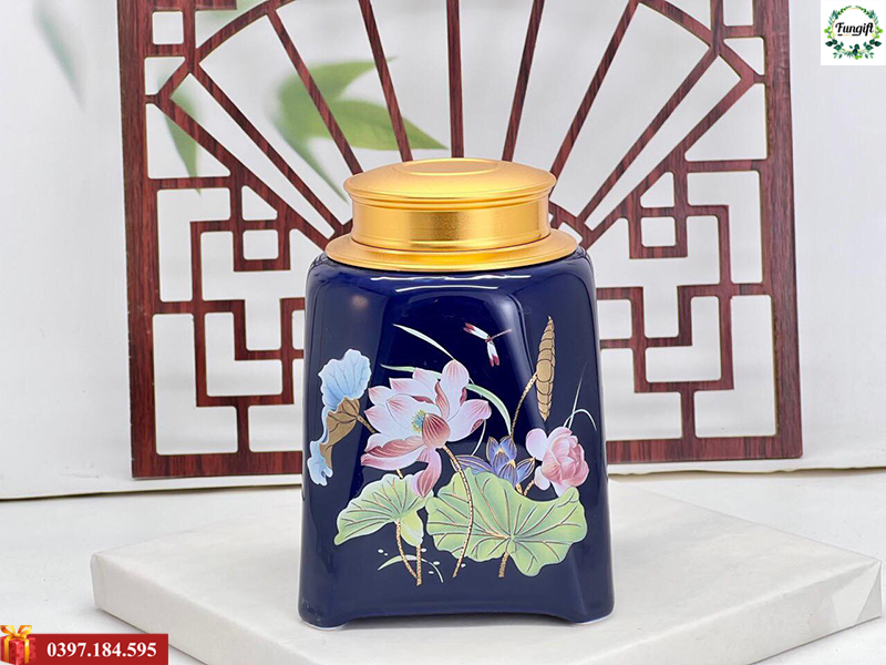 Hộp đựng trà gốm sứ Bát Tràng