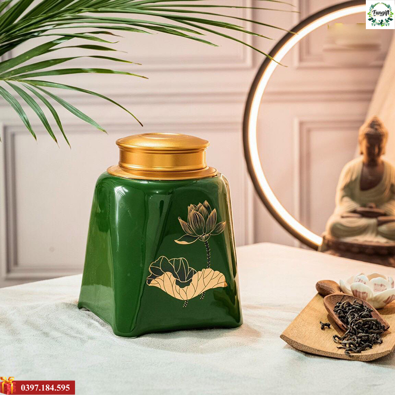 Hũ đựng trà bằng gốm sứ Bát Tràng
