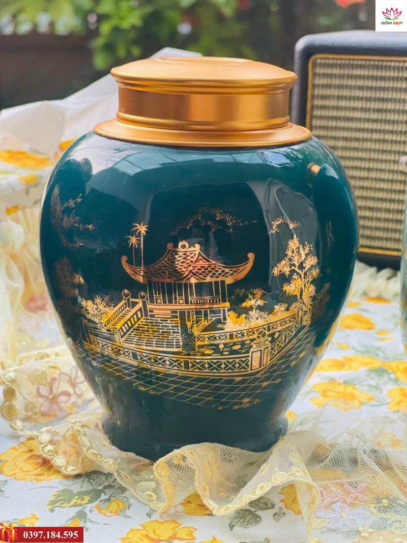Hũ đựng trà gốm Bát Tràng
