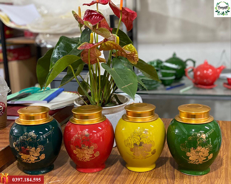 Hũ đựng trà gốm sứ Bát Tràng
