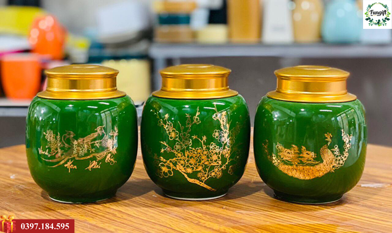 Hũ đựng trà in logo câu chúc theo yêu cầu