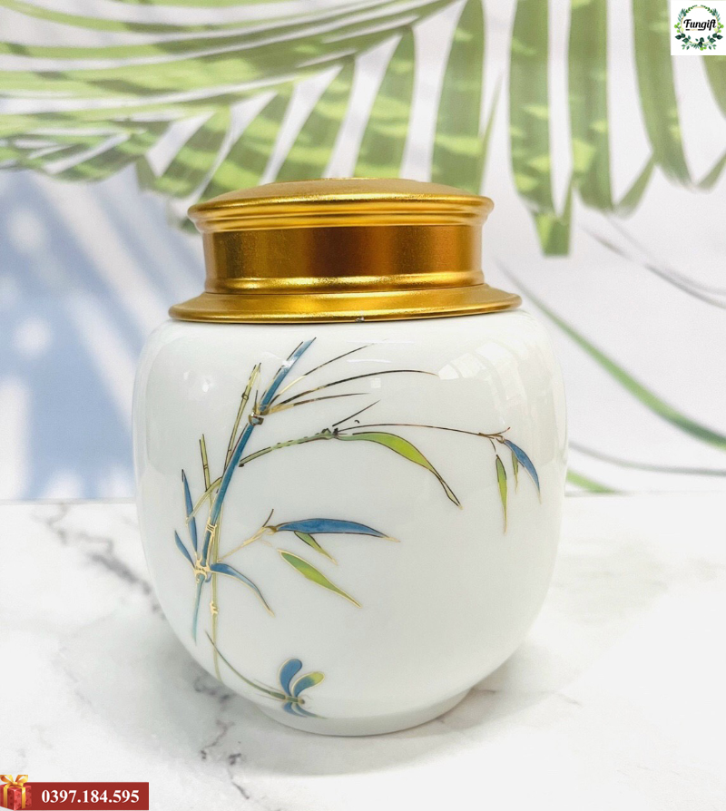 Hũ đựng trà sứ cao cấp vẽ tay