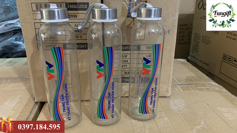 Bình nước thủy tinh 500ml in logo
