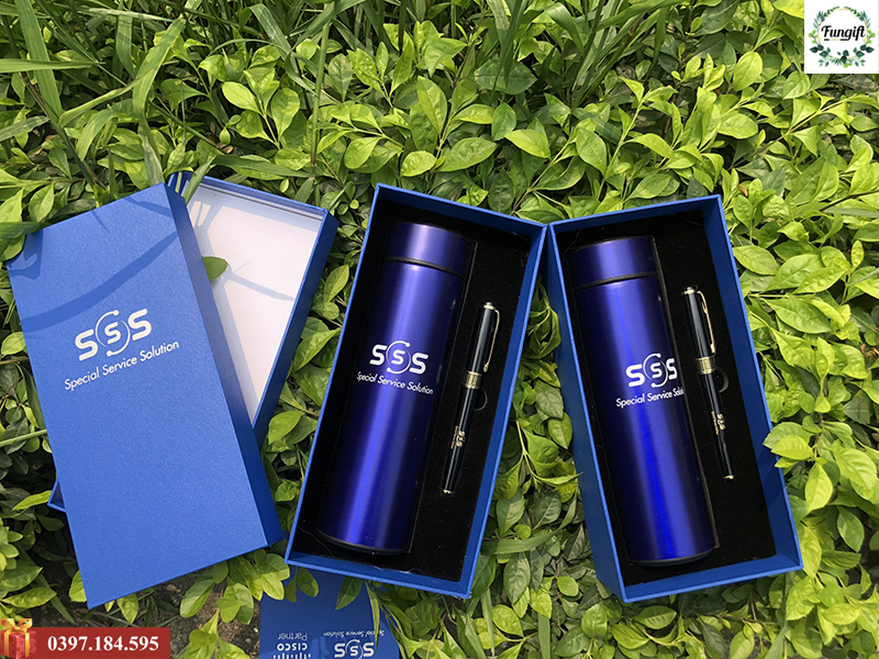 Bộ gift bình giữ nhiệt kèm bút kim loại in khắc logo