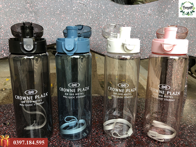 Set quà tặng bình nước nhựa bật nắp nhiều màu