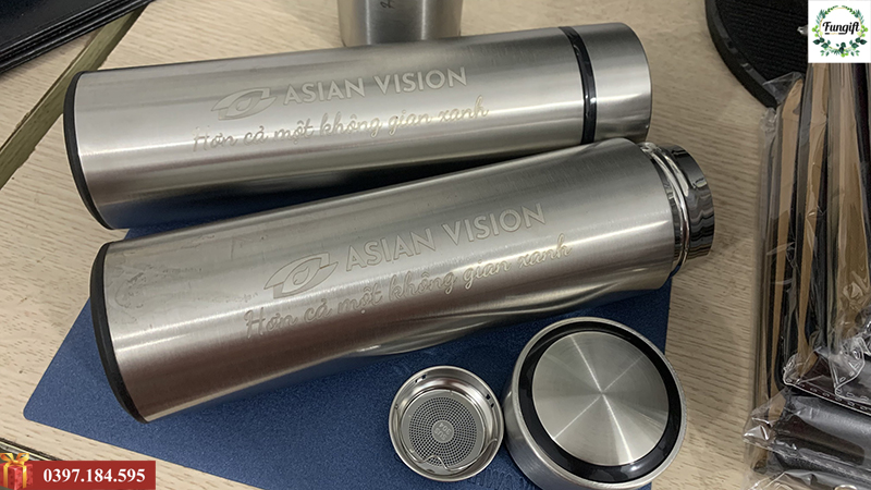 Bình giữ nhiệt kim loại khắc logo theo yêu cầu Asian Vision