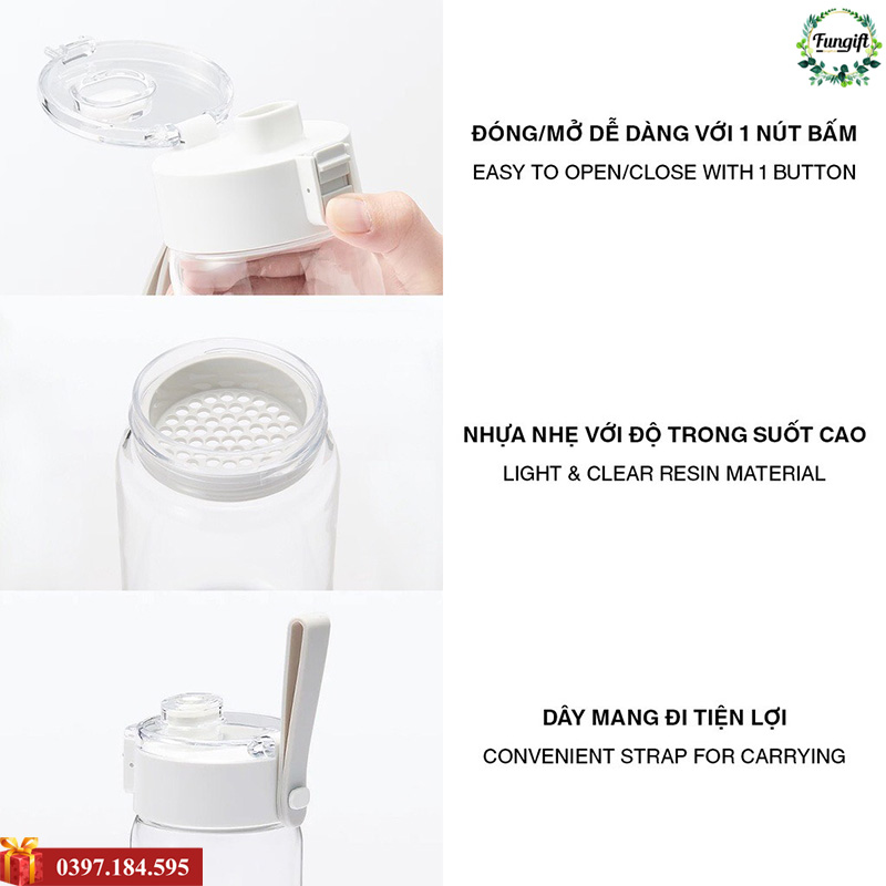 Cấu trúc của bình nước nhựa bật nắp 