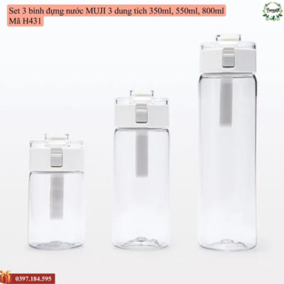 Set 3 bình nhựa bật nắp đủ dung lượng
