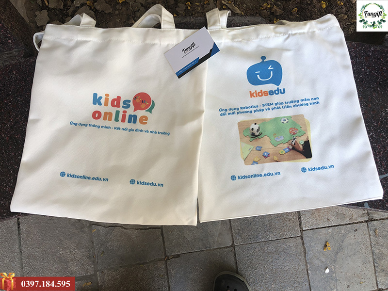 Túi vải in logo kids edu làm quà tặng