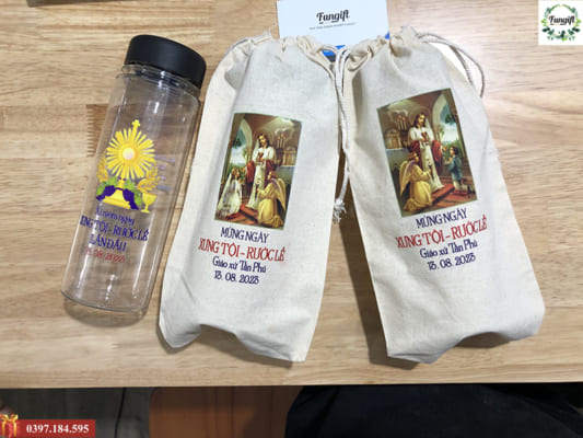 Bình nhựa my bottle kèm túi vải in logo