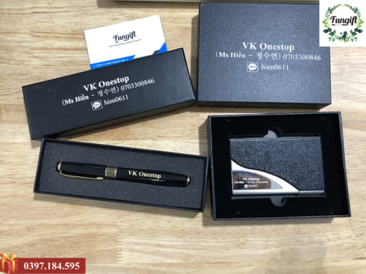 Bộ quà tặng bút và hộp name card khắc logo công ty làm quà tặng