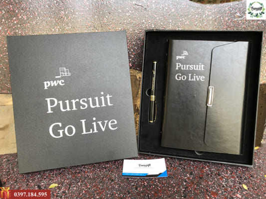 Hộp giftset sổ da và bút ký in logo theo yêu cầu