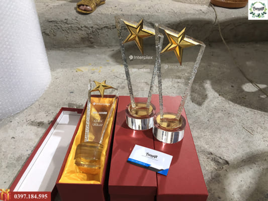 Cúp pha lê ngôi sao in logo Interplex