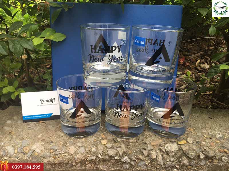 Bộ cốc thủy tinh in logo làm quà tặng cuối năm