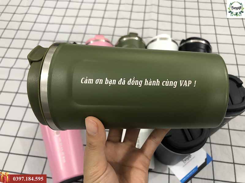 Cốc cafe giữ nhiệt khắc logo tri ân khách hàng VAP