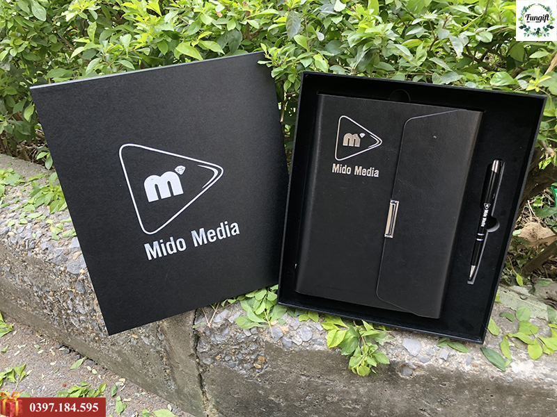 Bo Giftset sổ bình bút in logo theo yêu cầu cho Mido Media