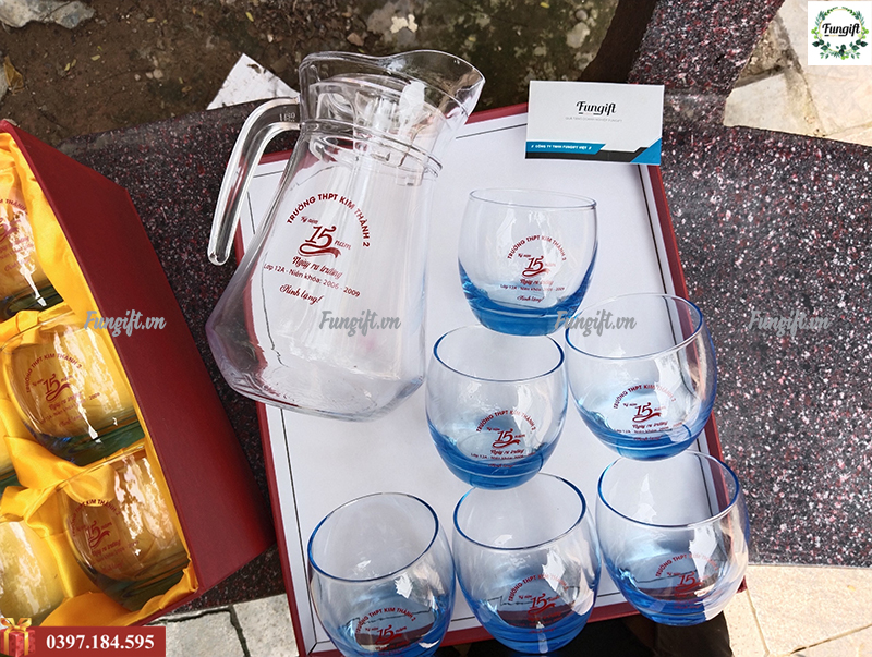 Bộ bình cốc thủy tinh cao cấp in logo tại Hà Nội