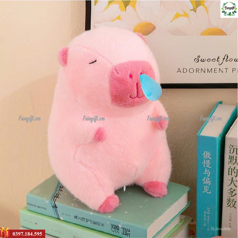Capybara hồng sổ mũi may in quà tặng
