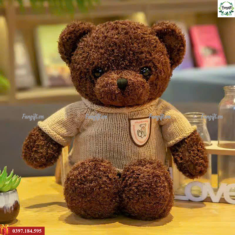 Gấu nâu đậm lông xù in tại xưởng
