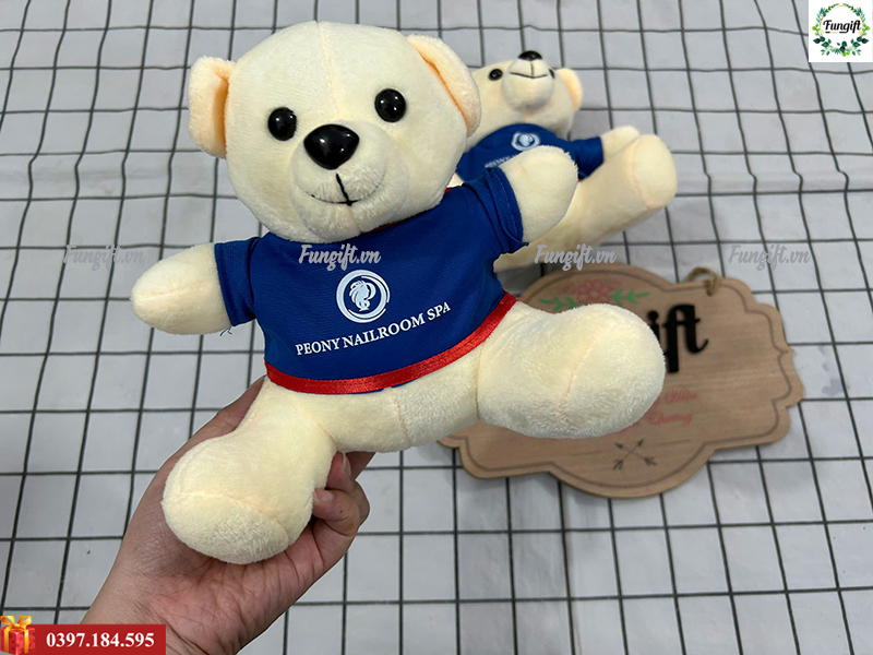 Gấu bông trắng mịn in logo