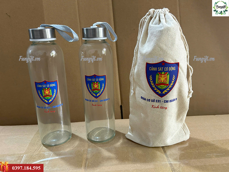 Bình nước thủy tinh in logo giá rẻ Hà Nội