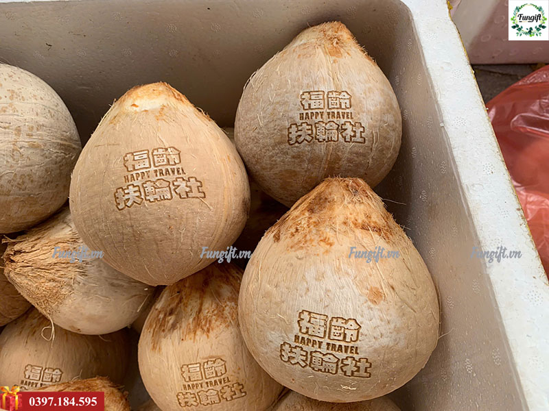 Khắc laser khắc chữ lên trái dừa theo yêu cầu