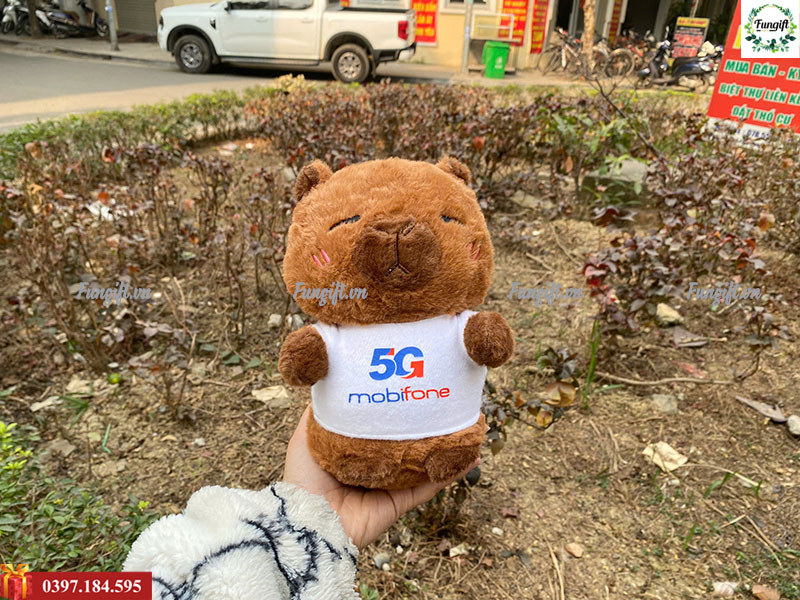 Gấu bông capybara in logo cho sự kiện công ty