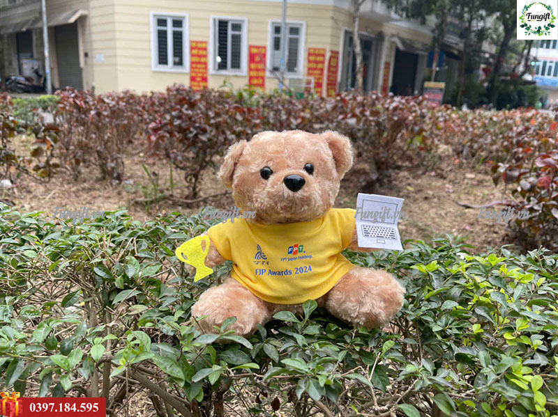 Gấu bông Teddy lông xoắn in logo