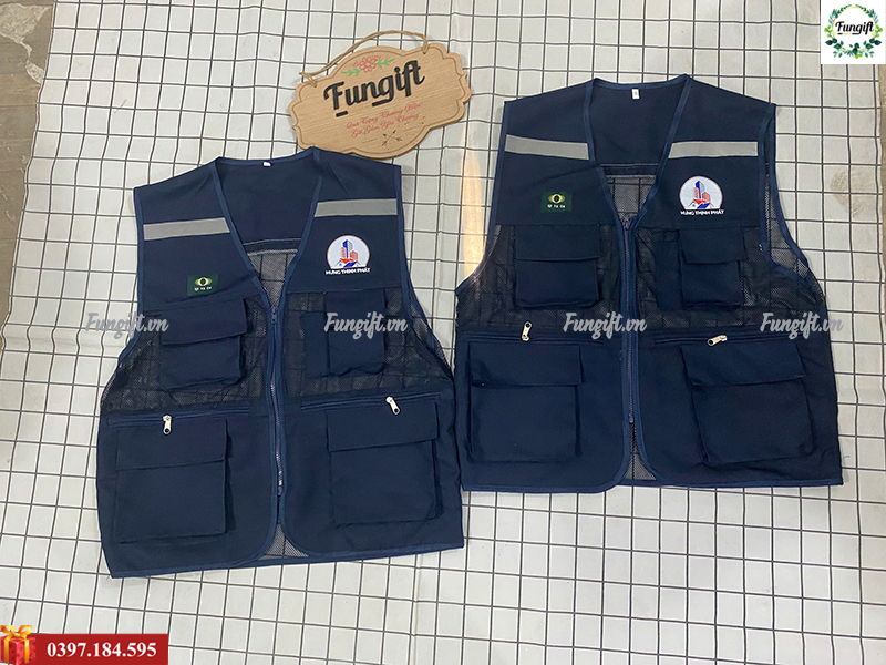 Áo gile lưới công nhân in logo công ty
