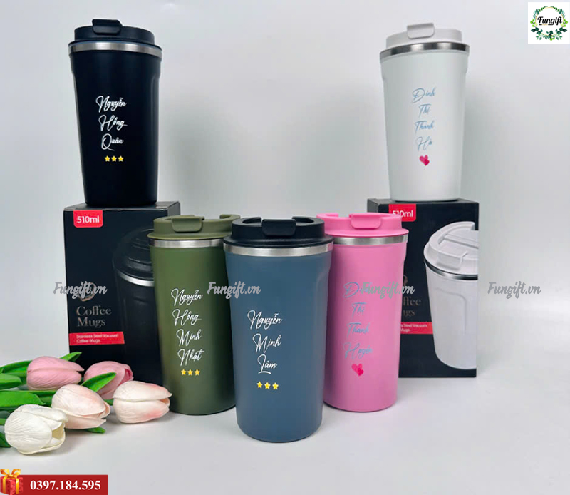 Ly giữ nhiệt khắc tên