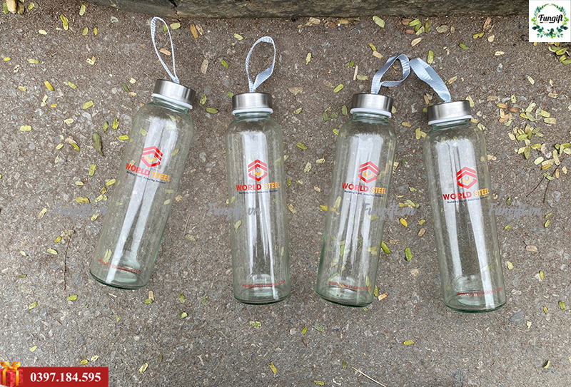 Quà tặng doanh nghiệp bình nước thuỷ tinh in logo
