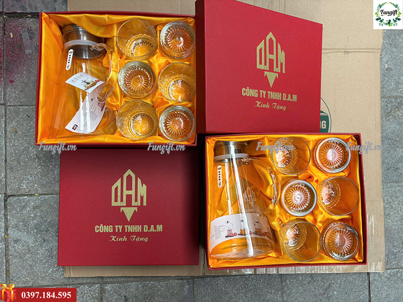 Hộp bình 6 cốc thủy tinh in giá rẻ
