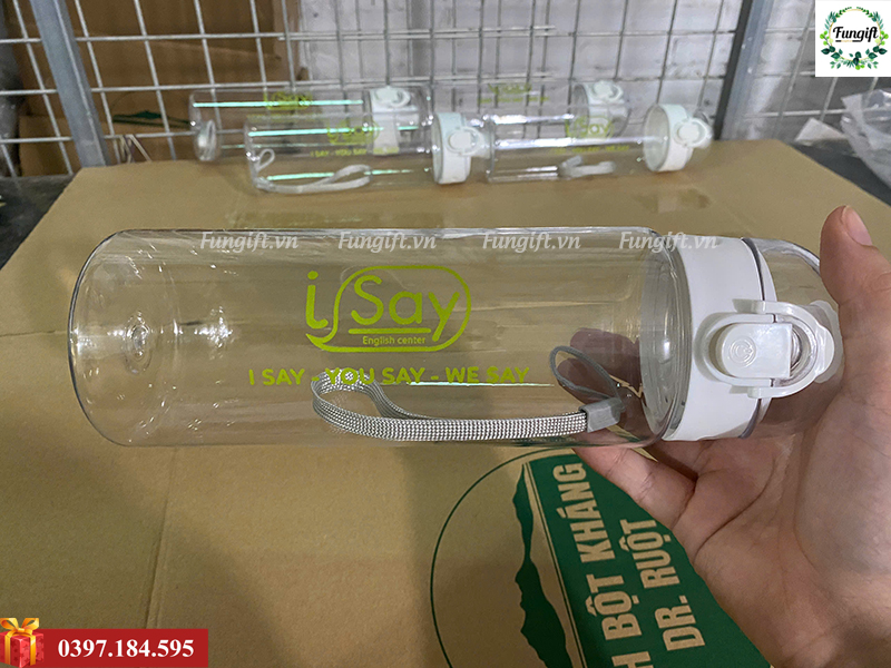 Bình nước nhựa có dây in logo