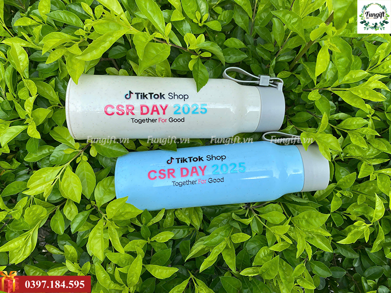 Bình nước thuỷ tinh lúa mạch in logo theo yêu cầu