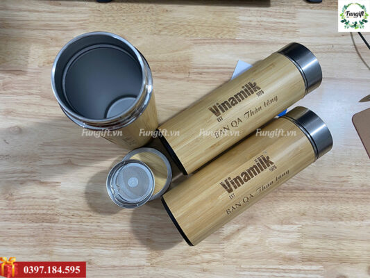 Bình giữ nhiệt vỏ tre khắc tên
